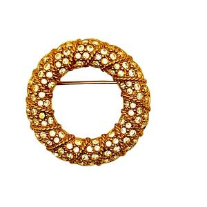 Swarovski Gold Tone & Crystal Wreath Brooch
